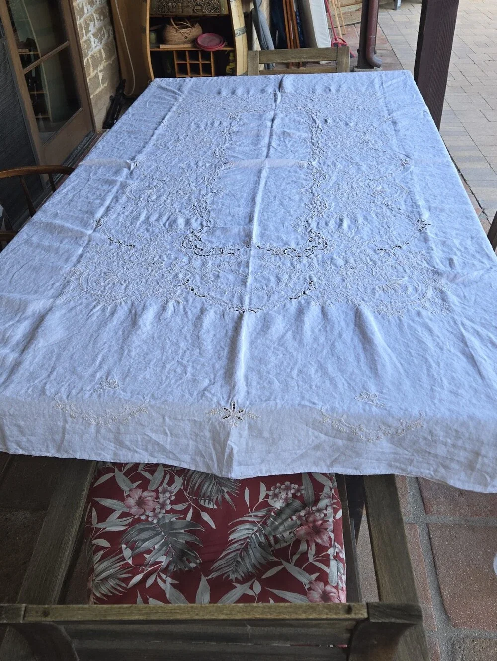 Vintage Linen Rectangular Tablecloth Delicate Embroidery Cutwork 94